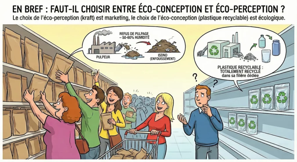 Paradoxe doypacks kraft complex&eacute; vs doypacks recyclables